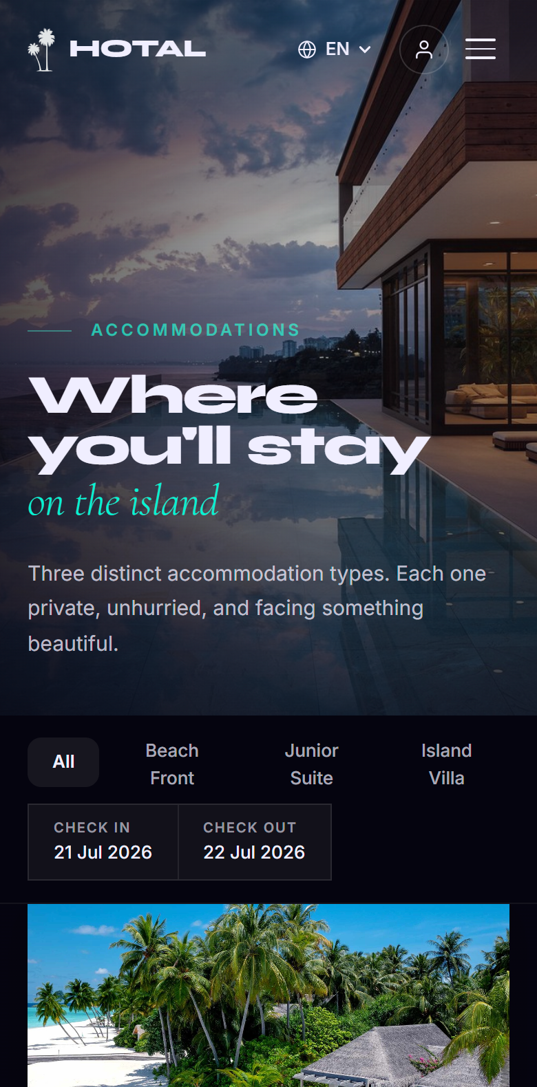 HOTAL mobile accommodations page