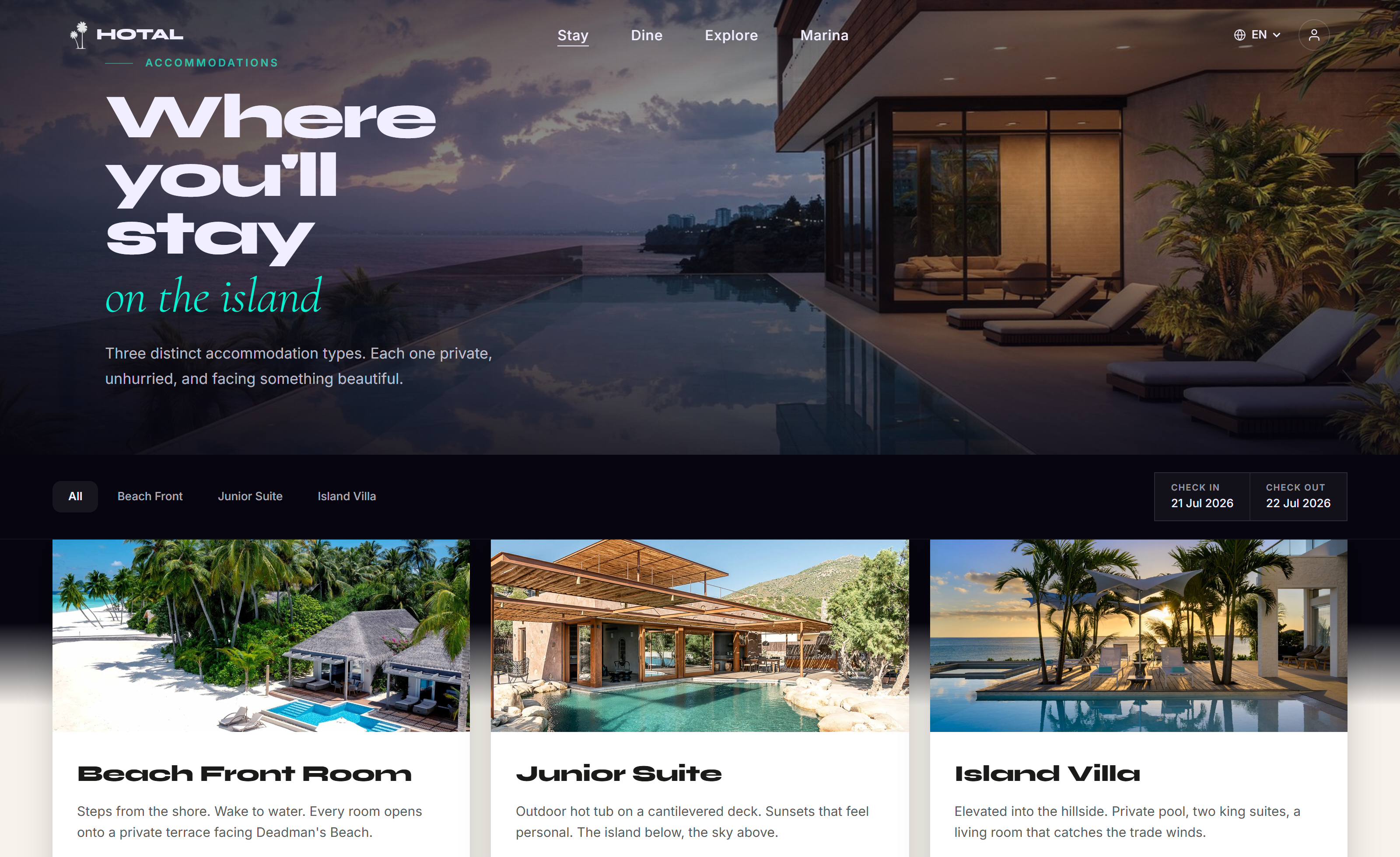 HOTAL accommodations page